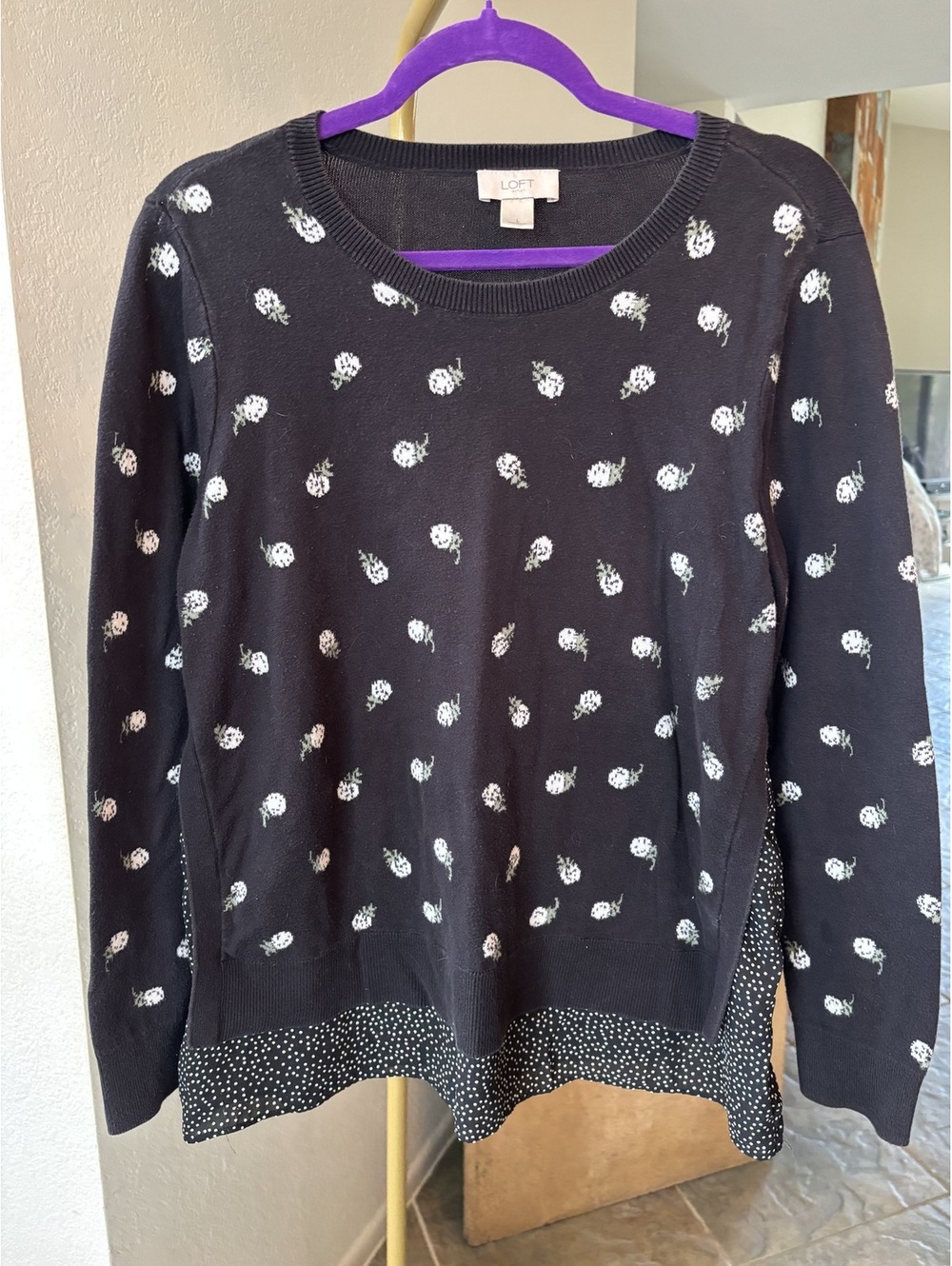Loft Outlet Sweater with sheer polka-dot hem Size L